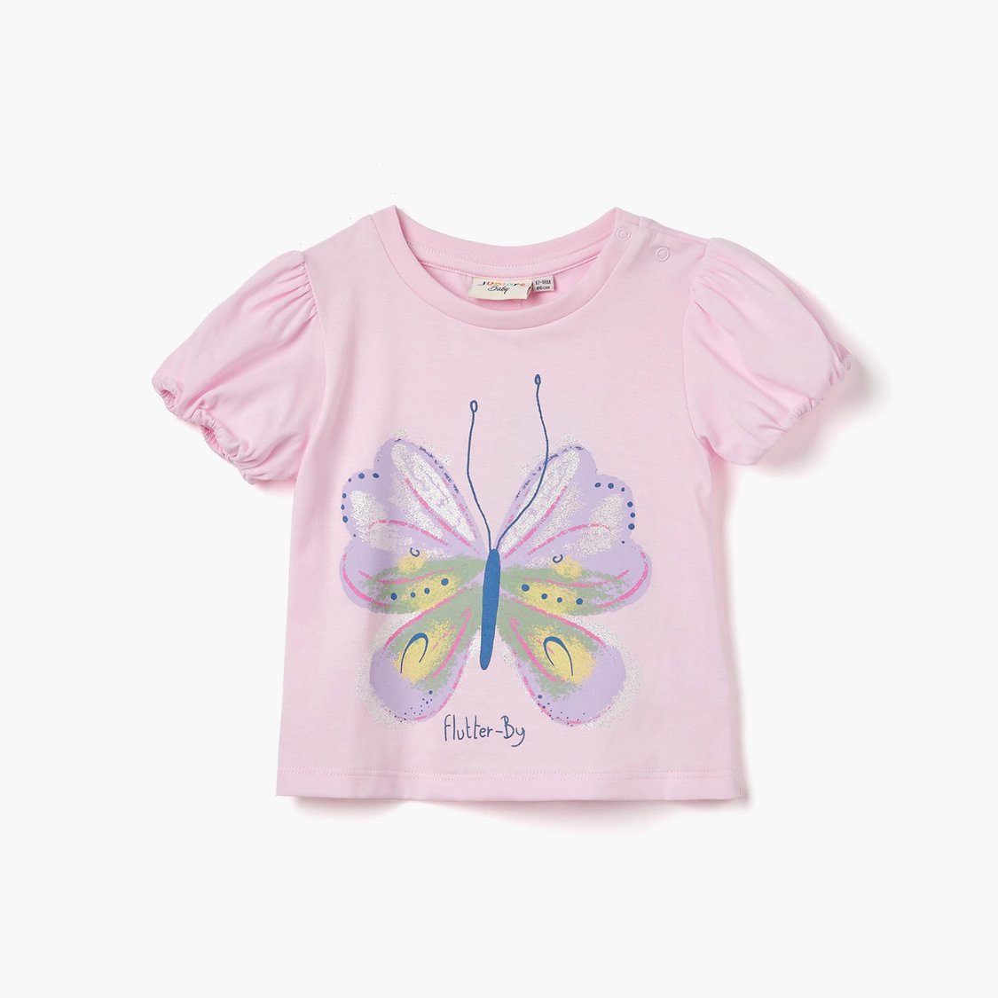 Juniors Butterfly Print T-shirt with Puff Sleeves