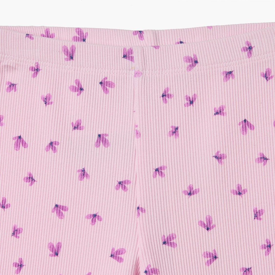 Juniors Flower Print Ribbed Leggings