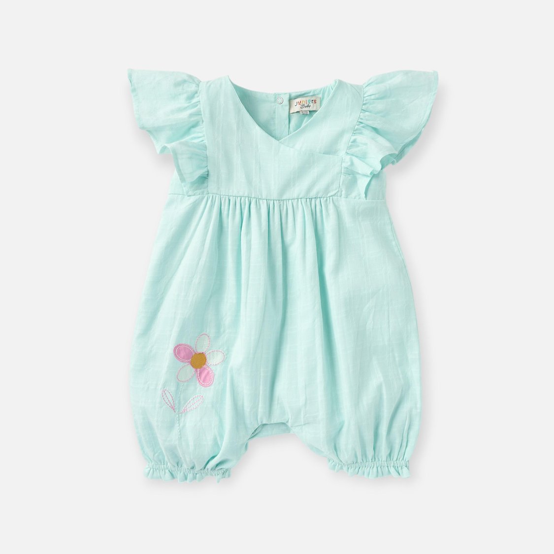 Juniors Floral Embroidered Romper with Ruffle Sleeves