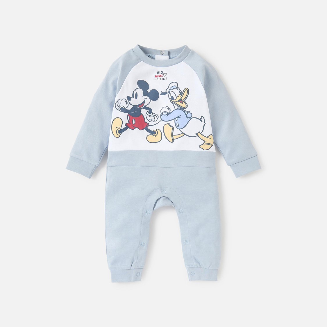 Mickey Mouse and Donald Duck Print Sleepsuit with Long Sleeves