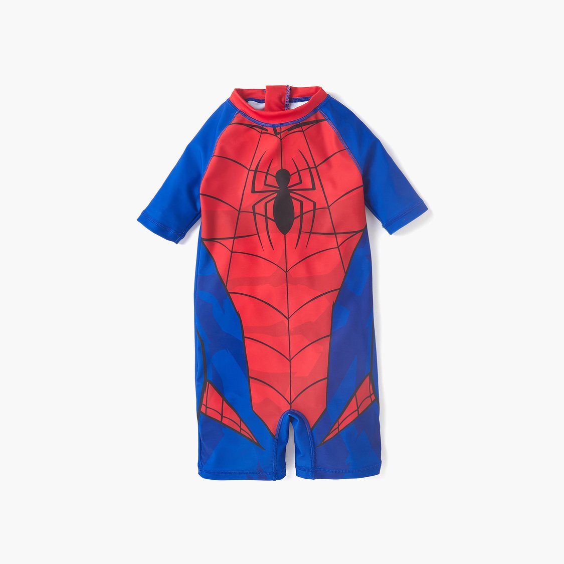 Juniors Spider-Man Print Swimsuit with Round Neck and Short Sleeves
