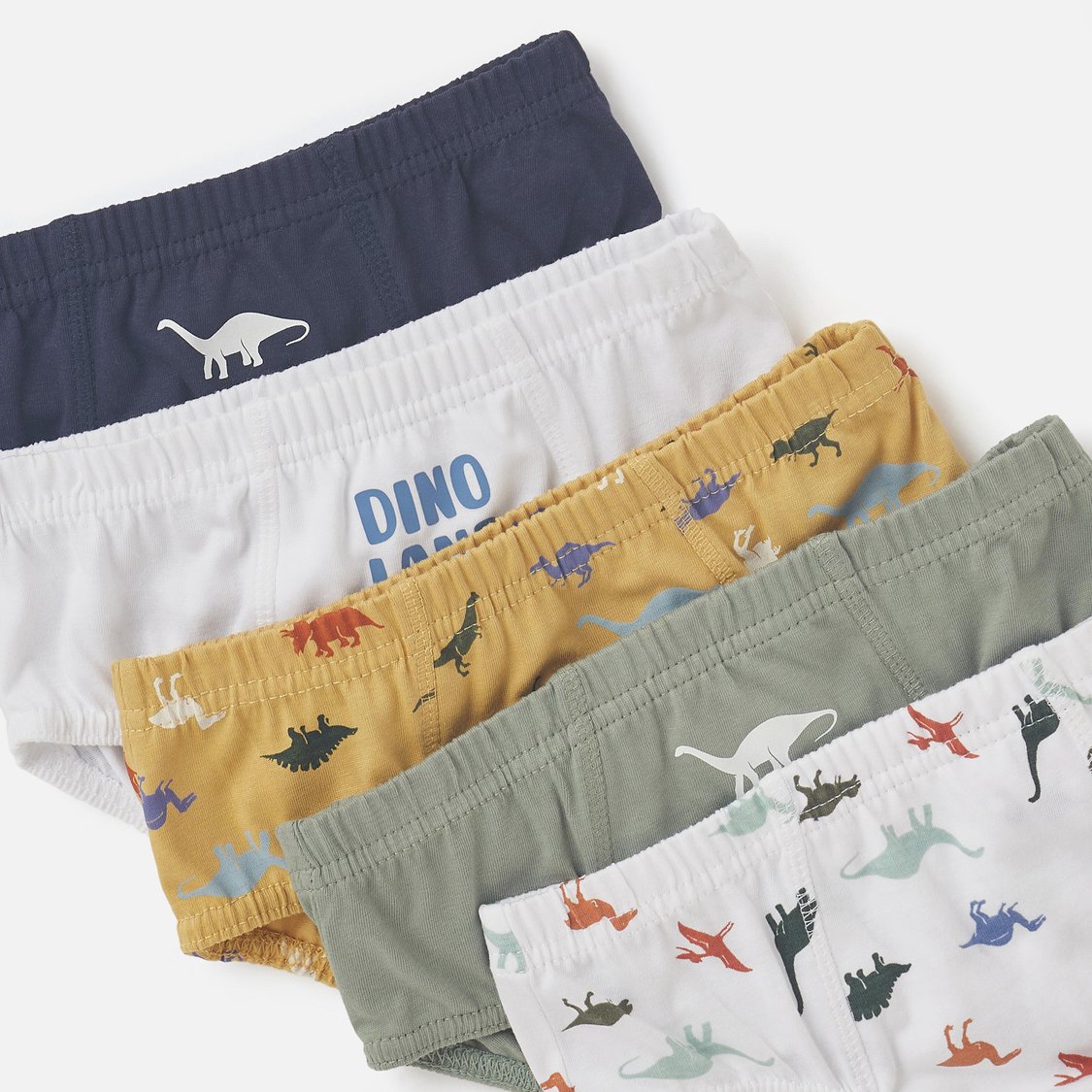 Juniors Dinosaur Print Briefs with Elasticated Waistband - Set of 5