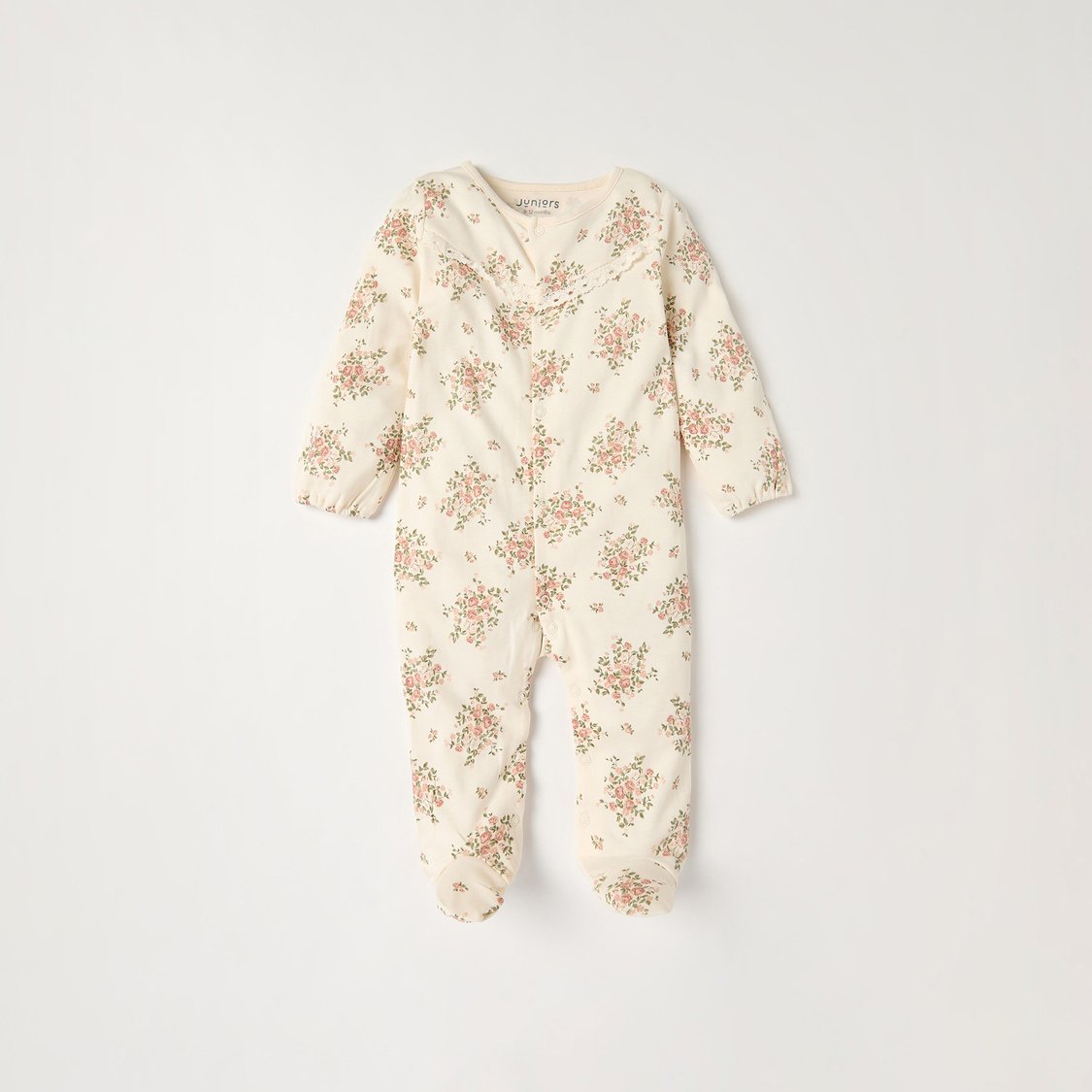 Juniors Floral Print Closed Feet Sleepsuit with Button Closure