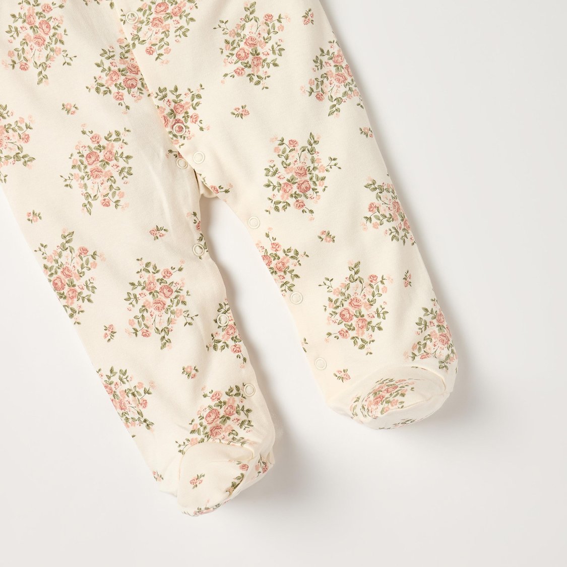 Juniors Floral Print Closed Feet Sleepsuit with Button Closure