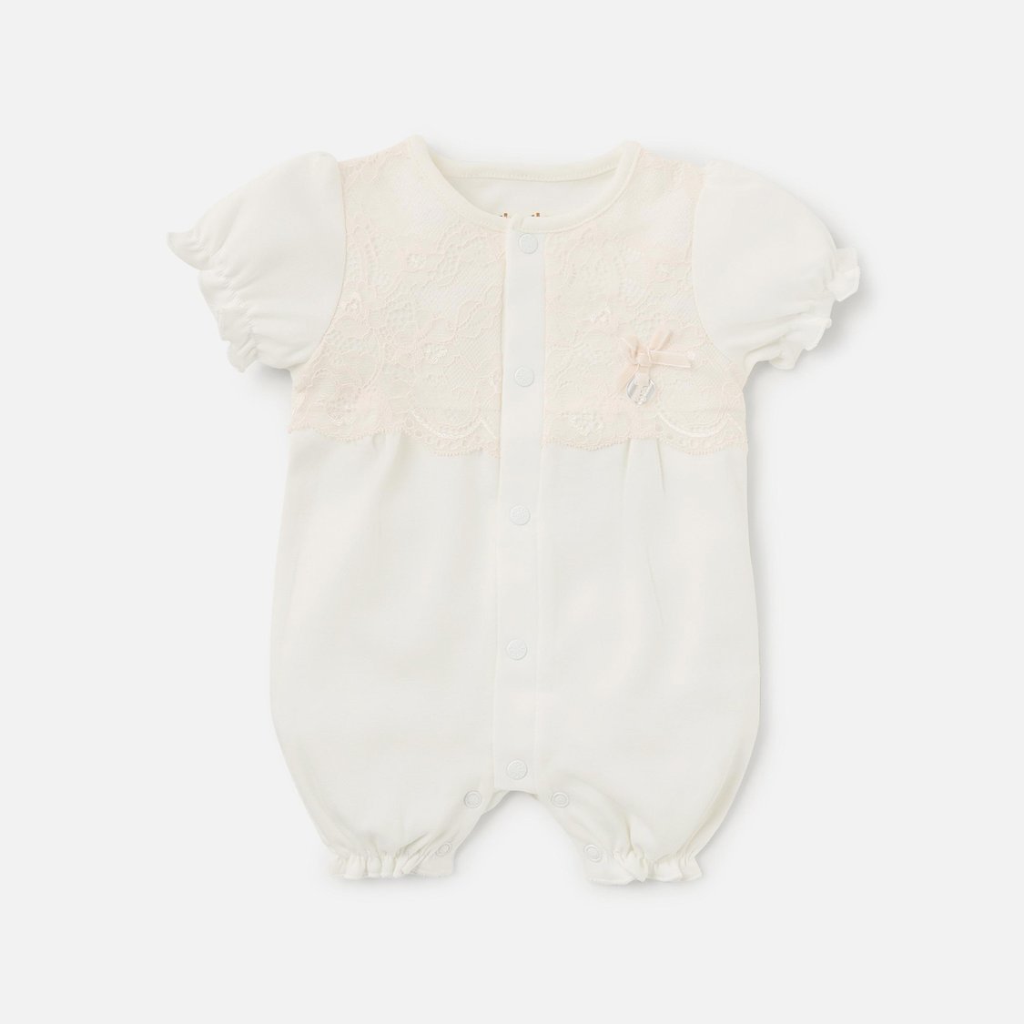 Giggles Lace Detail Romper with Round Neck and Short Sleeves