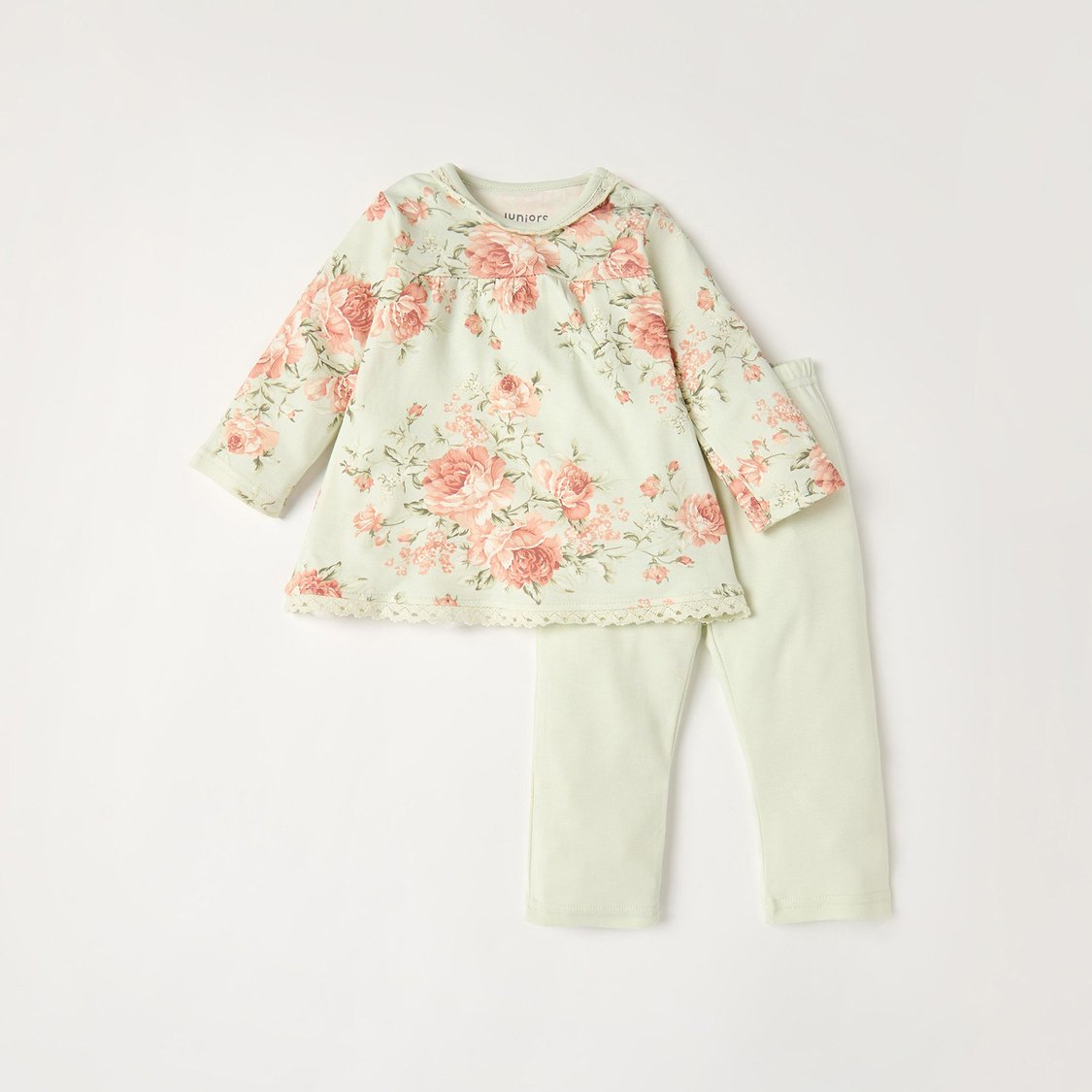 Juniors Floral Print Long Sleeves T-shirt and Pyjama Set
