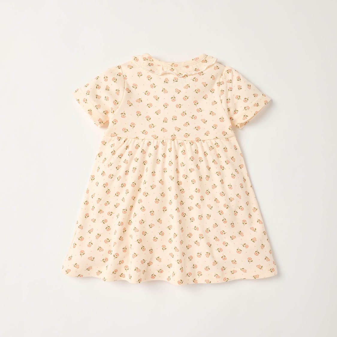 Juniors Floral Print A-line Dress with Short Sleeves