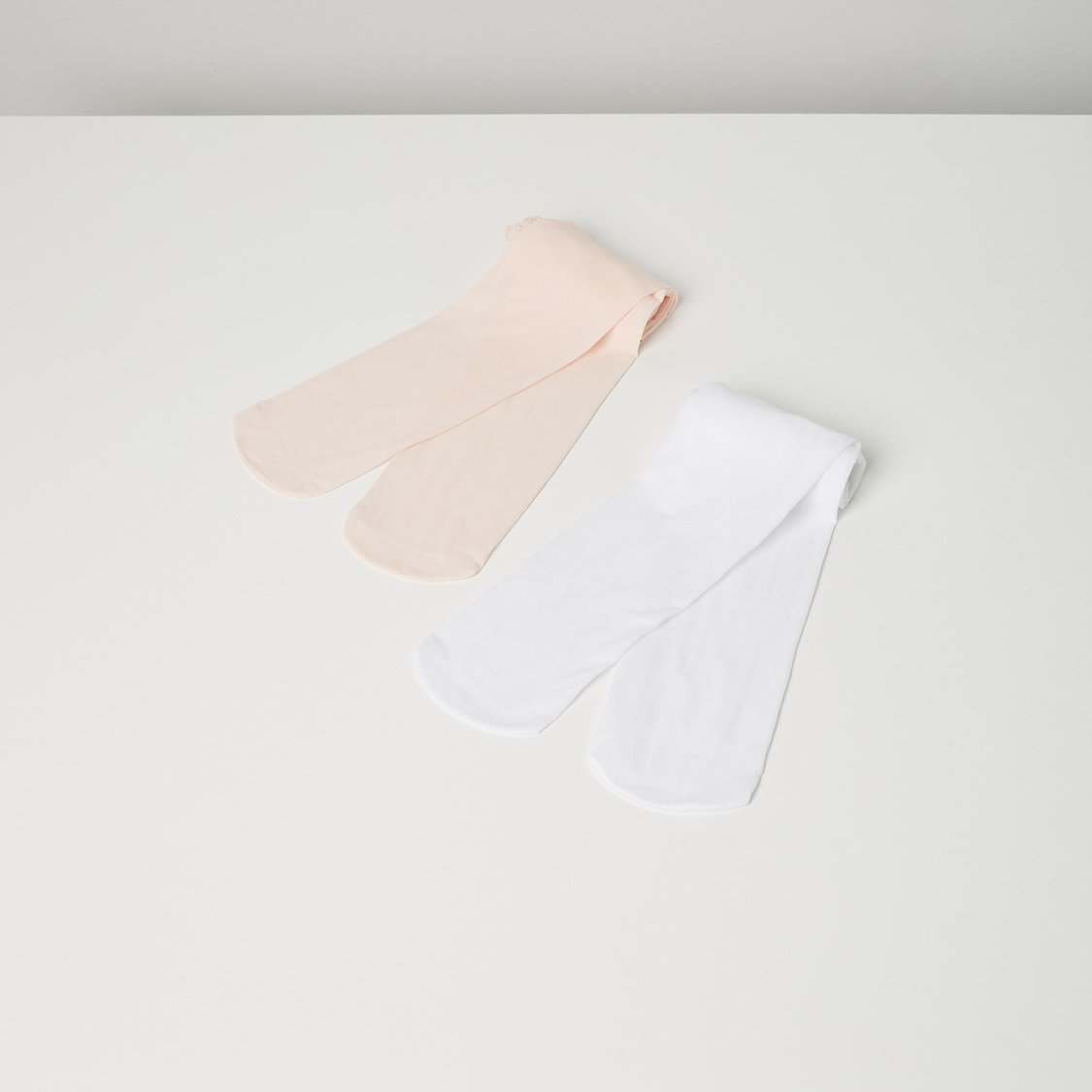 Juniors Solid Tights with Frill Detail - Set of 2