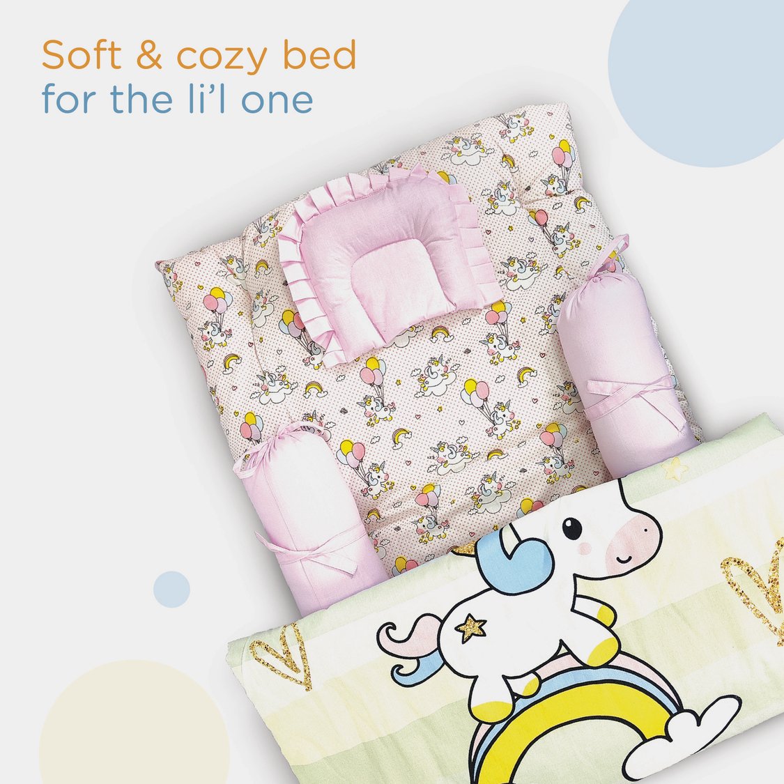 Nuluv New Born Unicorn Print Gadda Bed Set - 5 Pcs