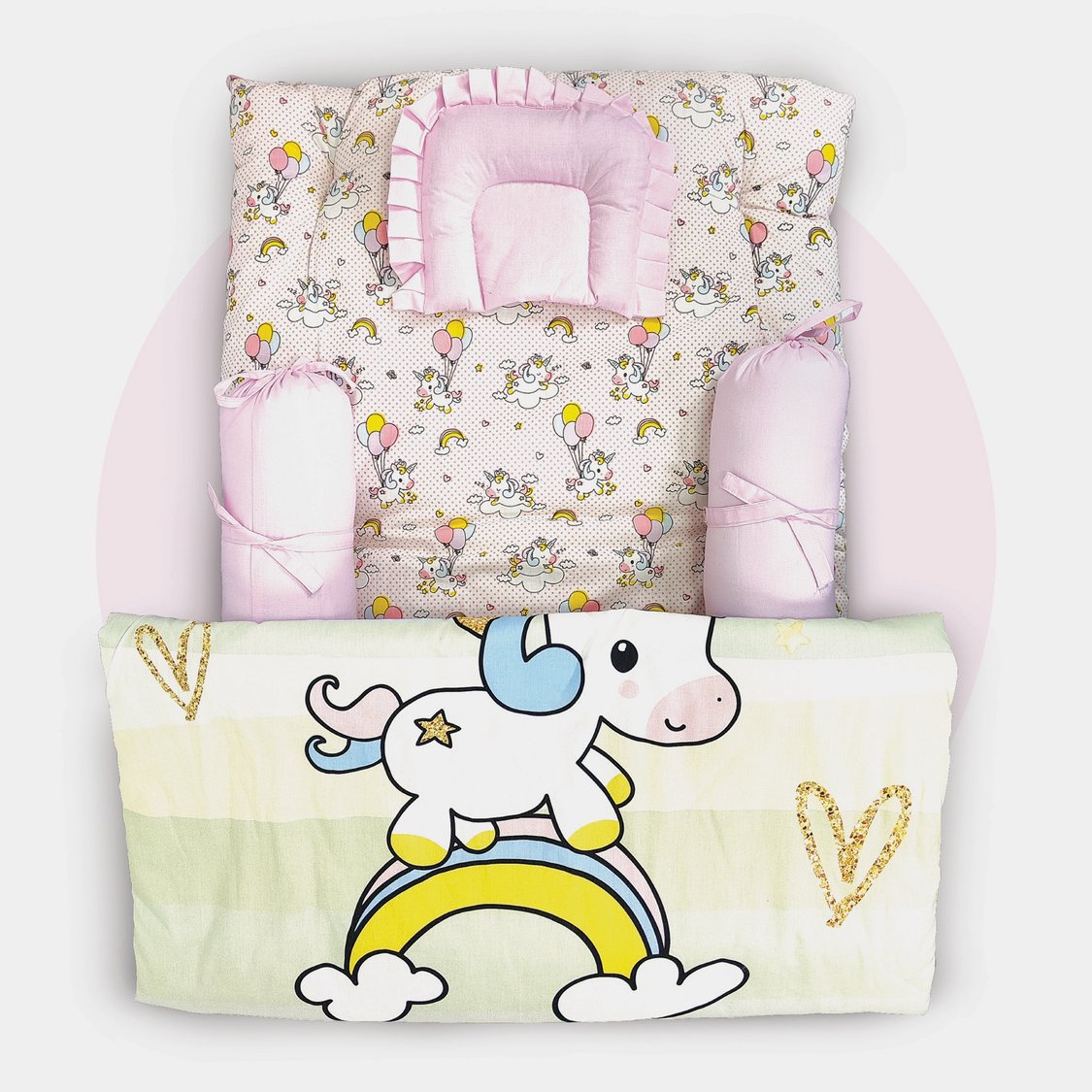 Nuluv New Born Unicorn Print Gadda Bed Set - 5 Pcs