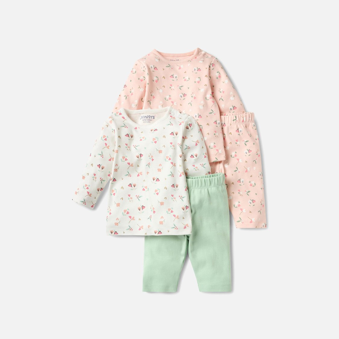 Juniors Floral Print Long Sleeve T-shirt and Elasticated Pyjamas - Set of 2