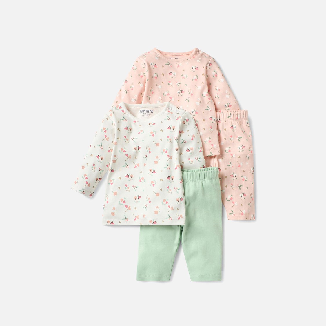 Juniors Floral Print Long Sleeve T-shirt and Elasticated Pyjamas - Set of 2