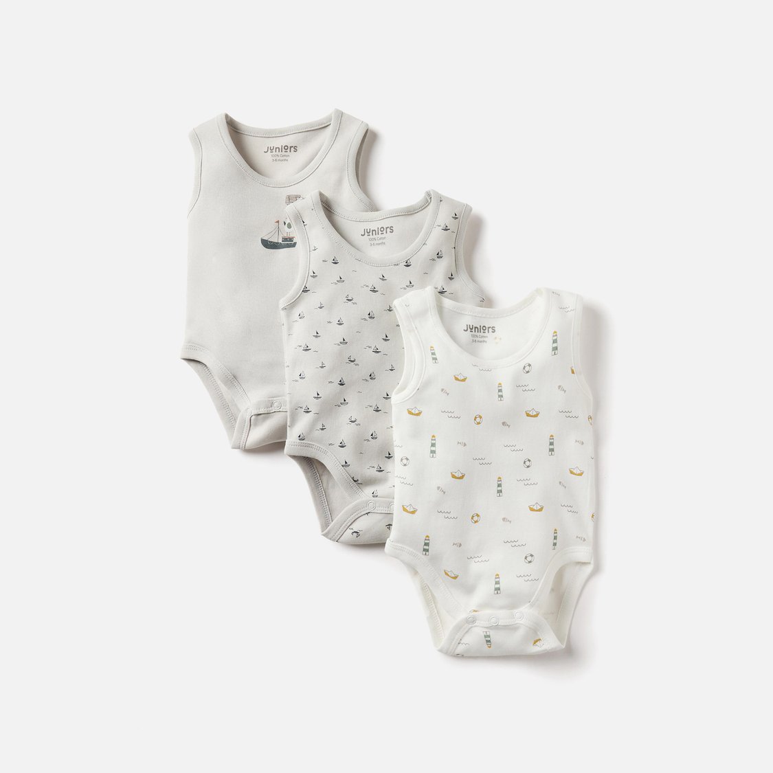 Juniors Printed Sleeveless Bodysuit with Snap Button Closure - Set of 3