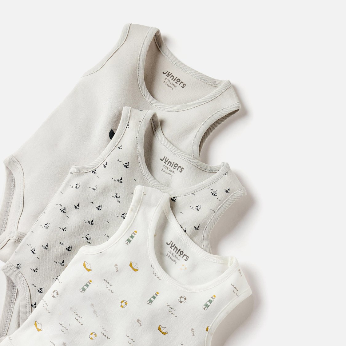 Juniors Printed Sleeveless Bodysuit with Snap Button Closure - Set of 3