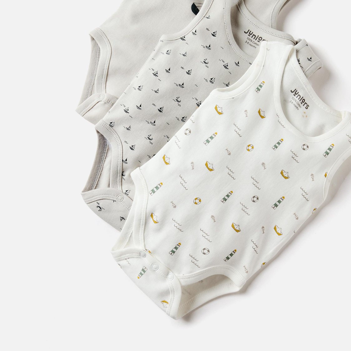 Juniors Printed Sleeveless Bodysuit with Snap Button Closure - Set of 3