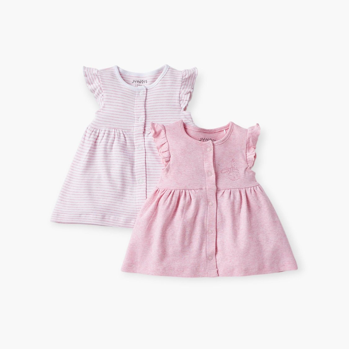 Juniors Assorted A-Line Dress with Ruffle Sleeves and Button Closure - Set of 2