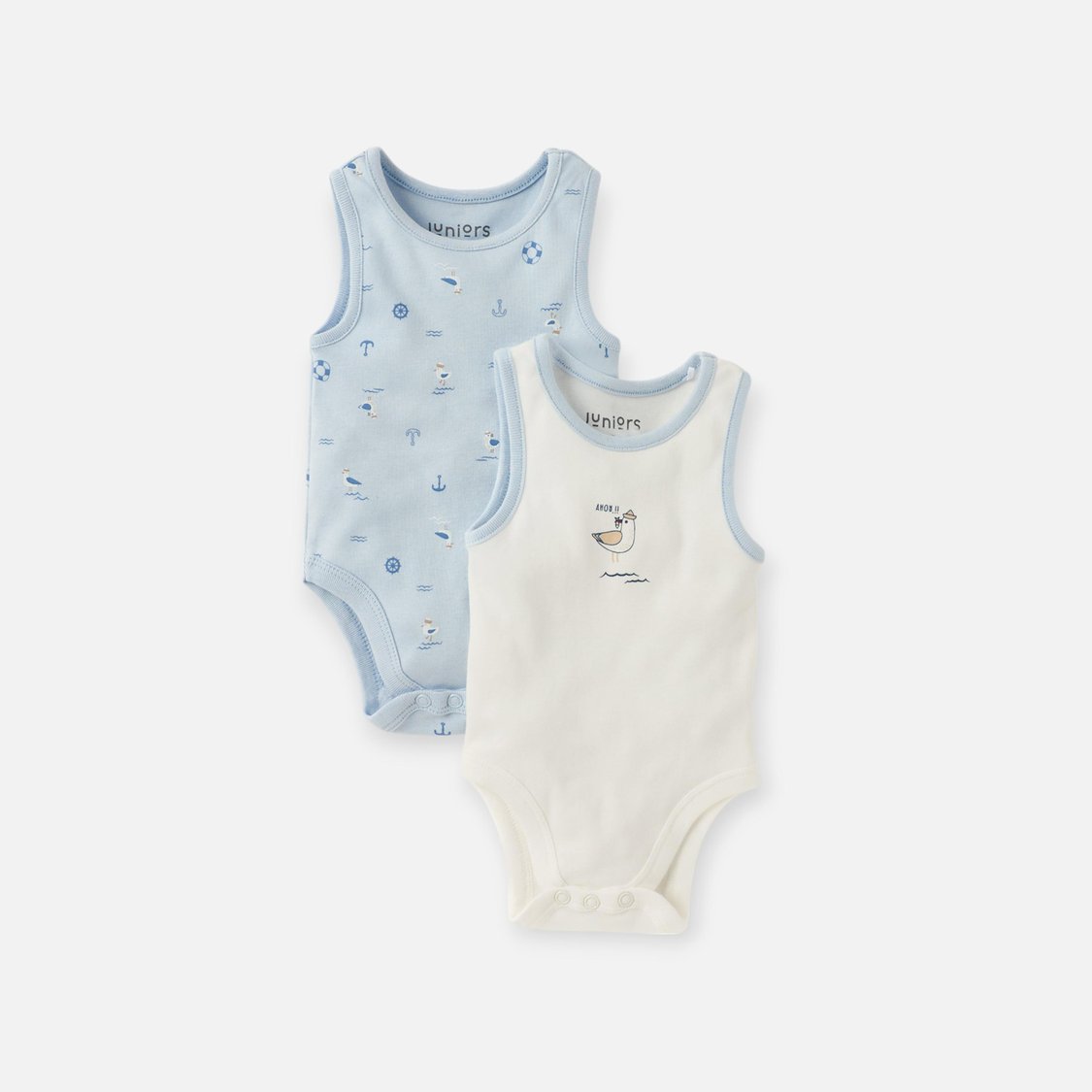 Juniors Printed Sleeveless Bodysuit with Round Neck - Set of 2