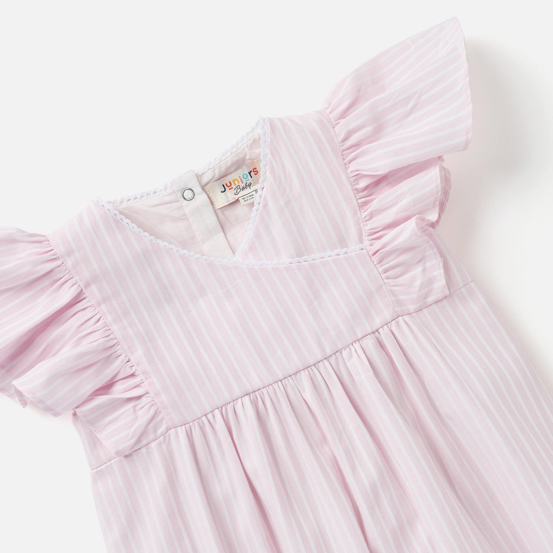 Juniors Striped Romper with Ruffle Sleeves