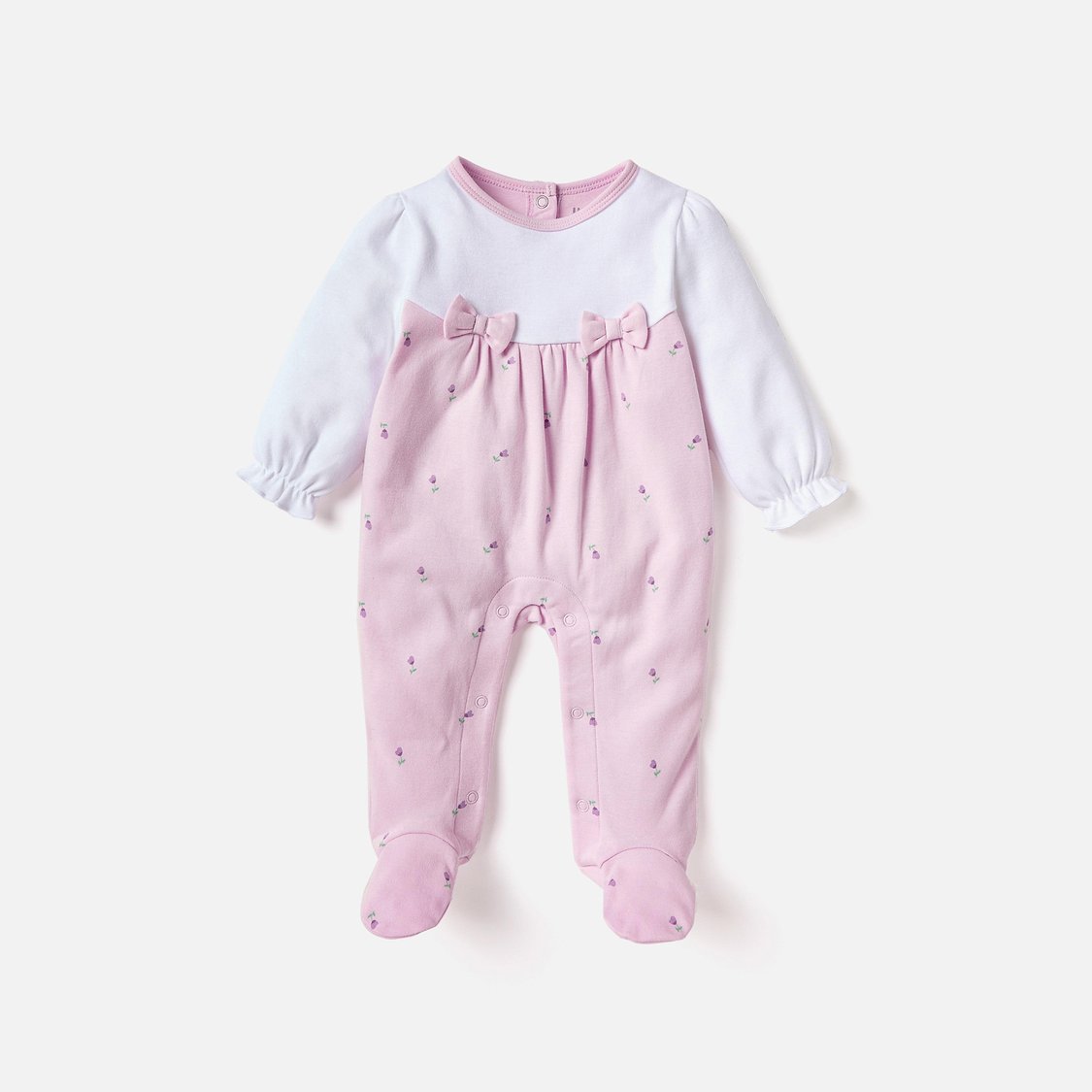 Juniors Bow Applique Closed Feet Sleepsuit with Long Sleeves