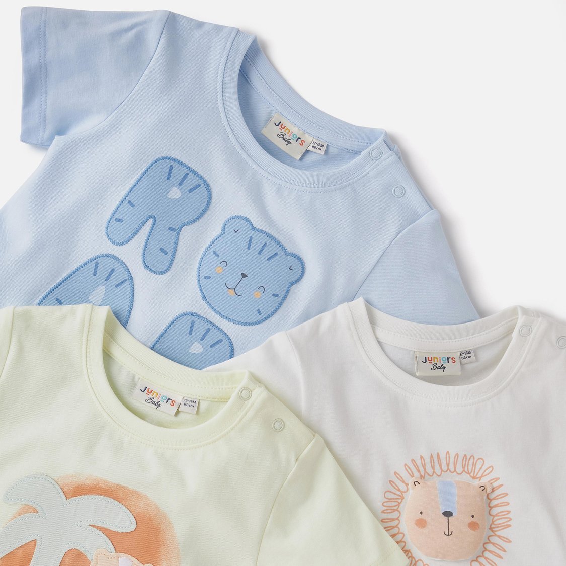 Juniors Animal Print T-shirt with Short Sleeves and Button Closure - Set of 3