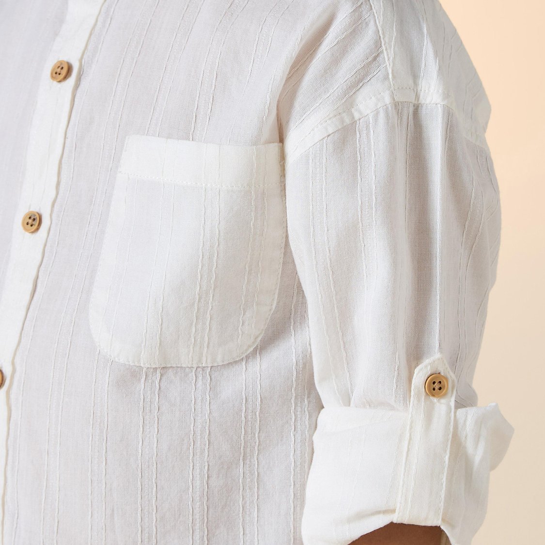 Juniors Textured Shirt with Mandarin Collar and Pocket