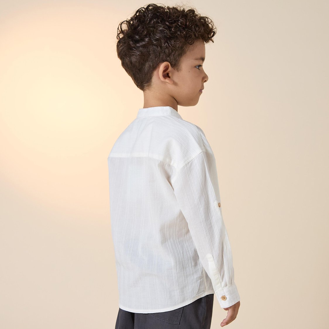 Juniors Textured Shirt with Mandarin Collar and Pocket