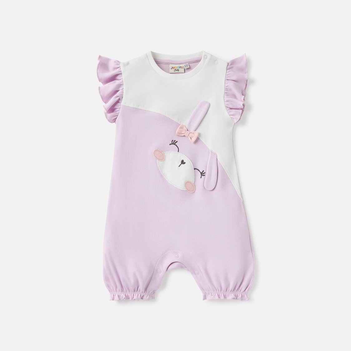 Juniors Bunny Embroidered Romper with Round Neck and Short Sleeves
