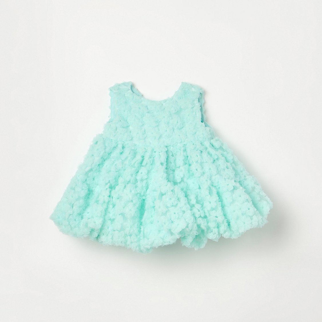 Juniors Floral Mesh Sleeveless A-line Dress with Bow Applique