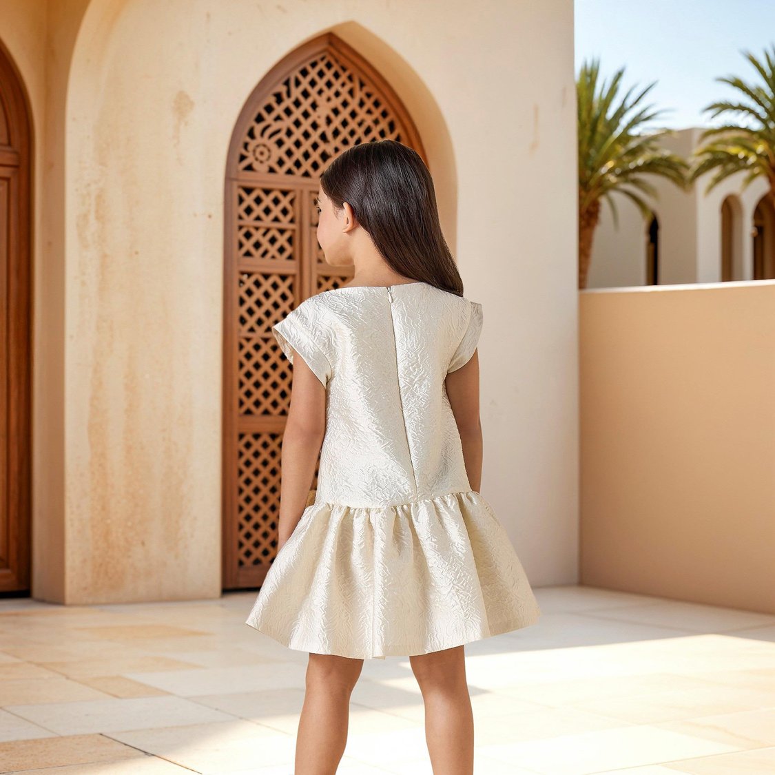Juniors Textured Dress with Bow Accent and Cap Sleeves