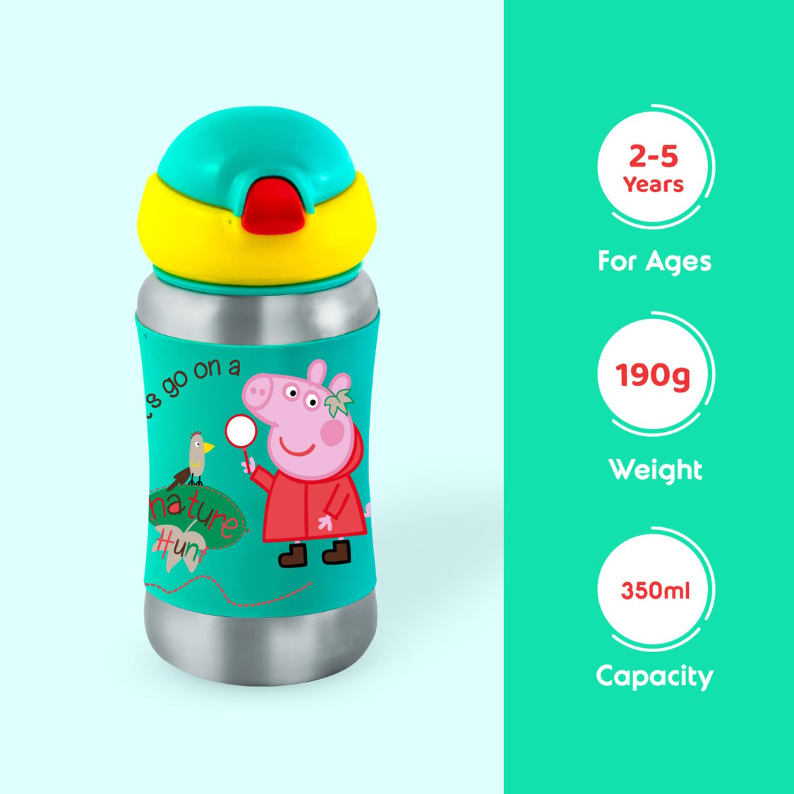 Rabitat Peppa Pig Steel Play Bottle - Go Green - 350 ml