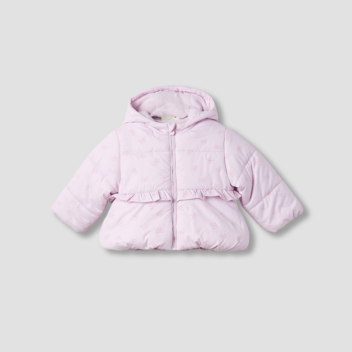Juniors Bow Print Hooded Heavy Jacket with Long Sleeves
