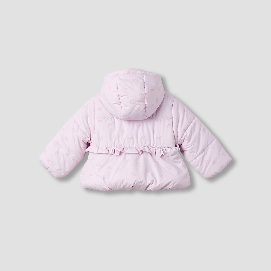 Juniors Bow Print Hooded Heavy Jacket with Long Sleeves