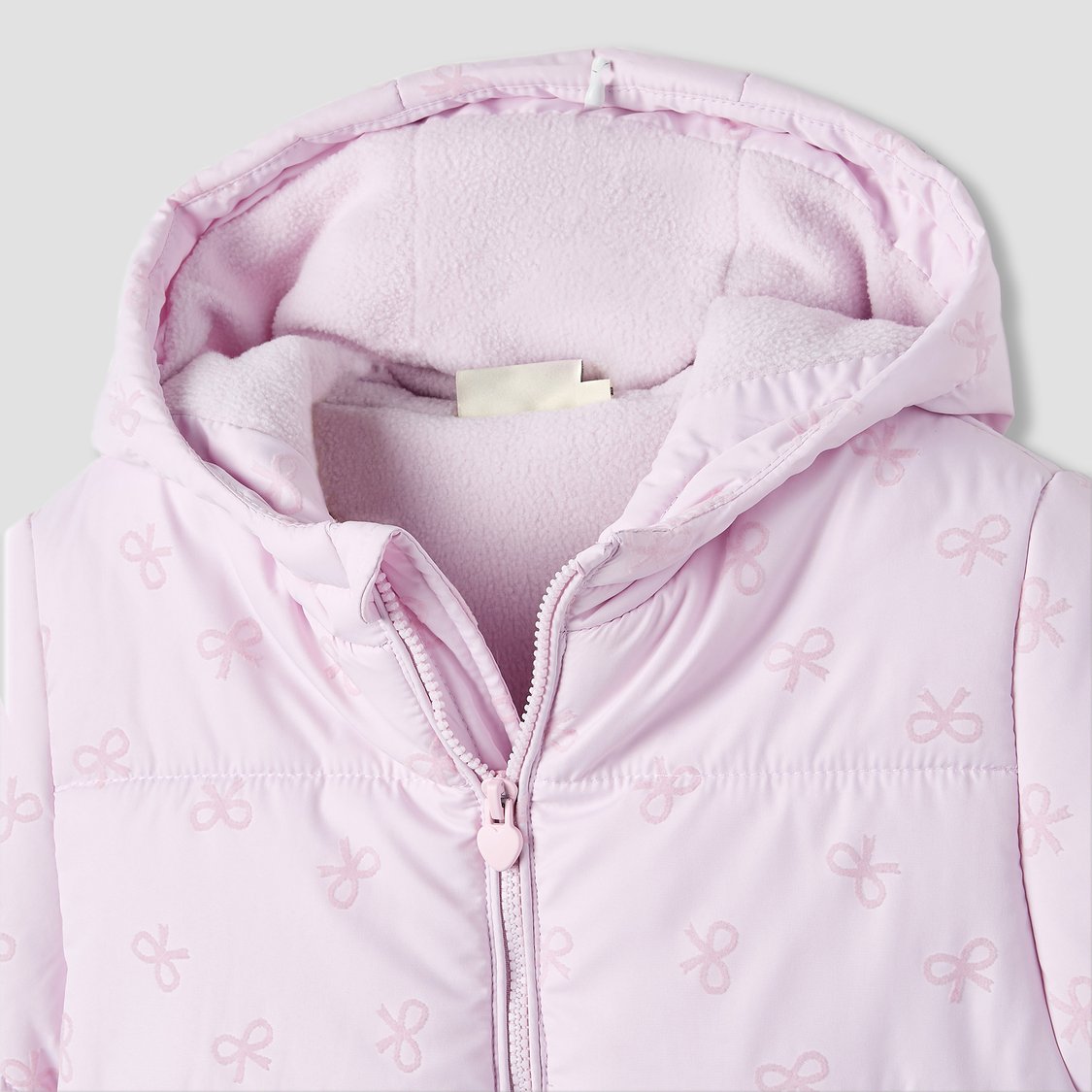 Juniors Bow Print Hooded Heavy Jacket with Long Sleeves