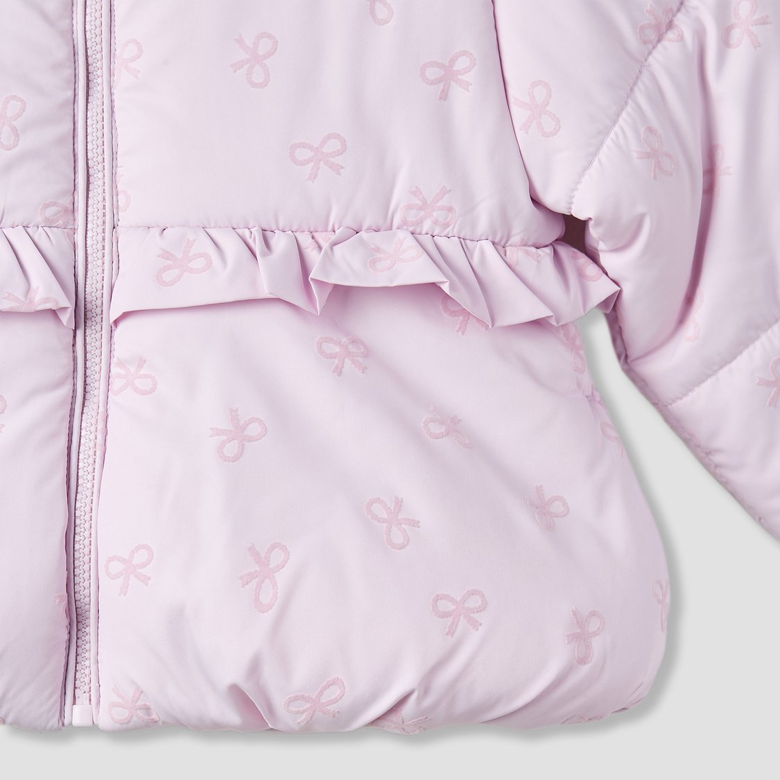 Juniors Bow Print Hooded Heavy Jacket with Long Sleeves