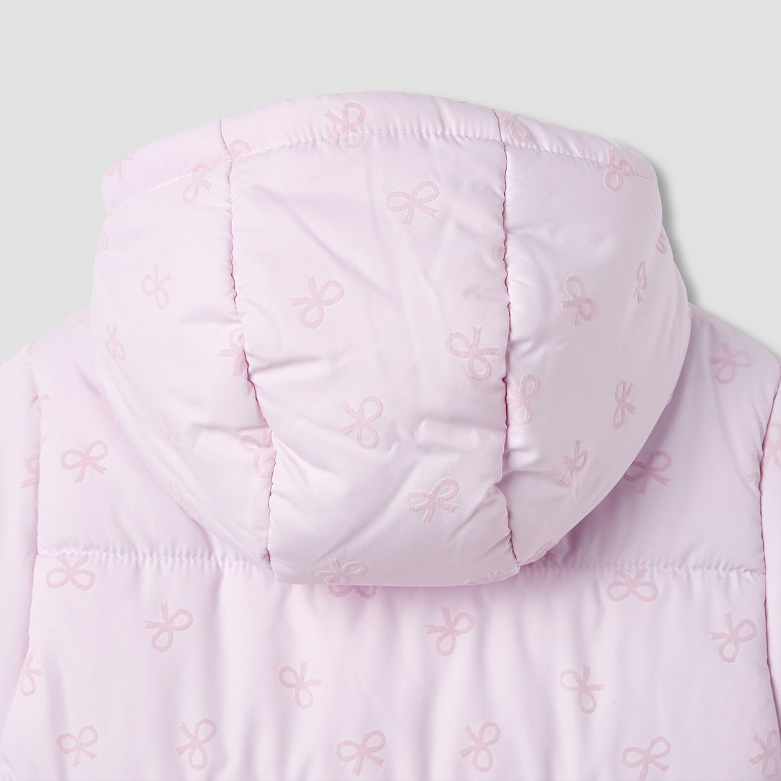 Juniors Bow Print Hooded Heavy Jacket with Long Sleeves