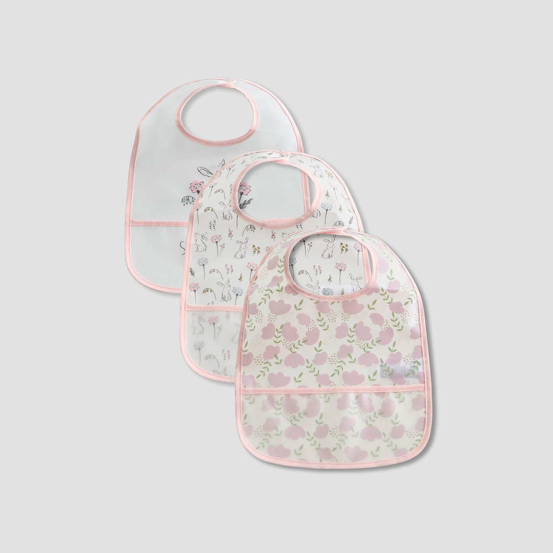 Juniors Floral Print Bib with Snap Button Closure - Set of 3