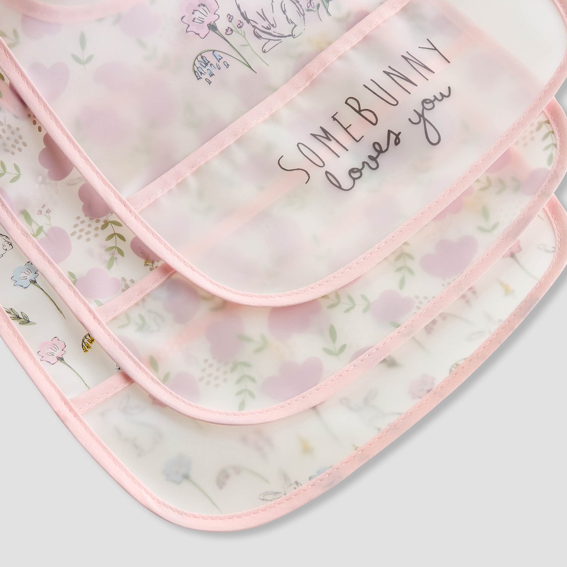 Juniors Floral Print Bib with Snap Button Closure - Set of 3