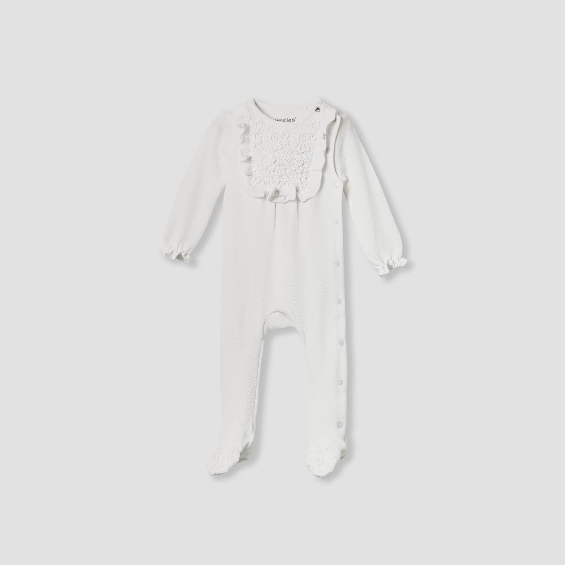 Giggles Lace Accent Closed Feet Sleepsuit with Long Sleeves