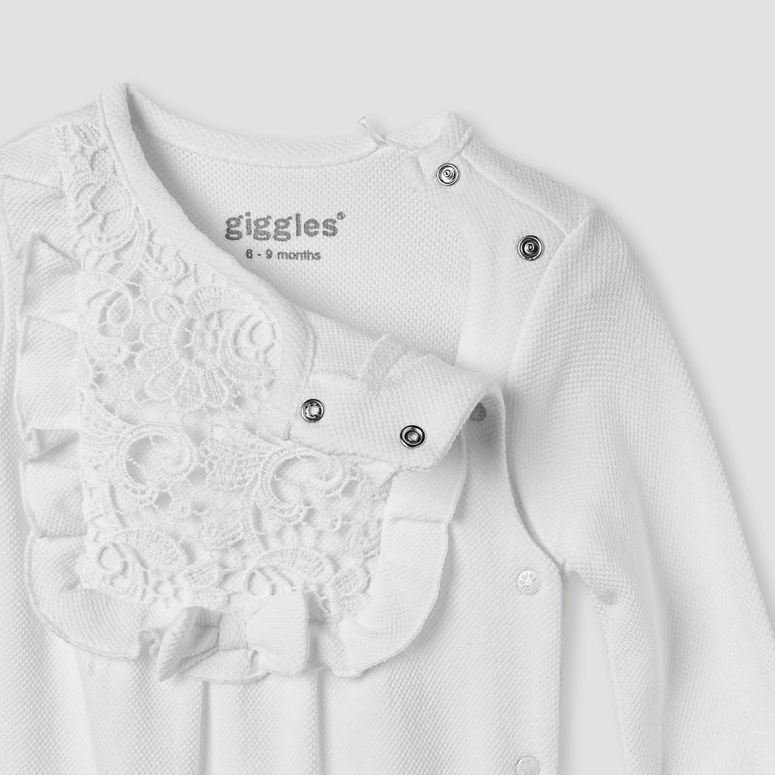Giggles Lace Accent Closed Feet Sleepsuit with Long Sleeves