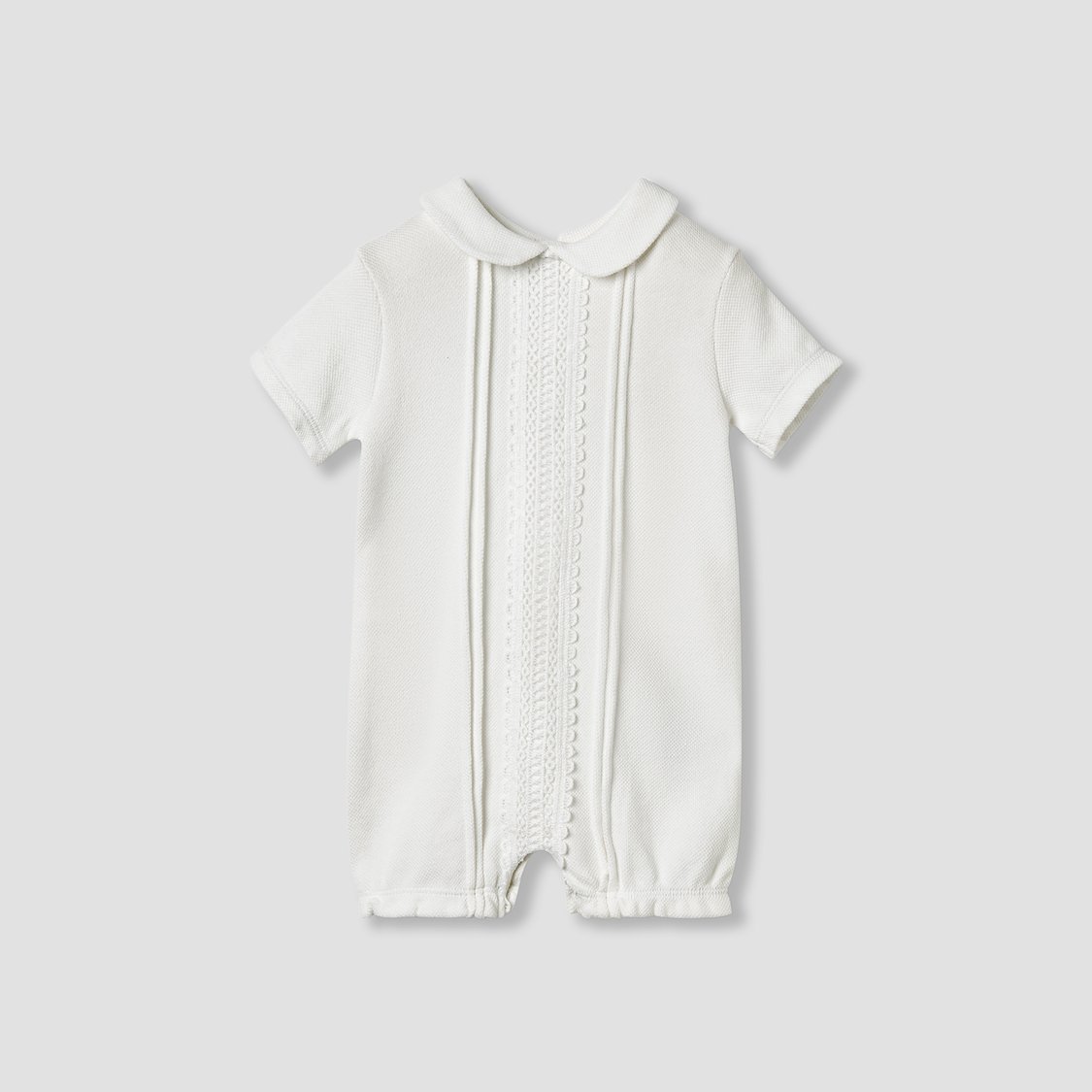 Giggles Lace Trim Collared Romper with Short Sleeves