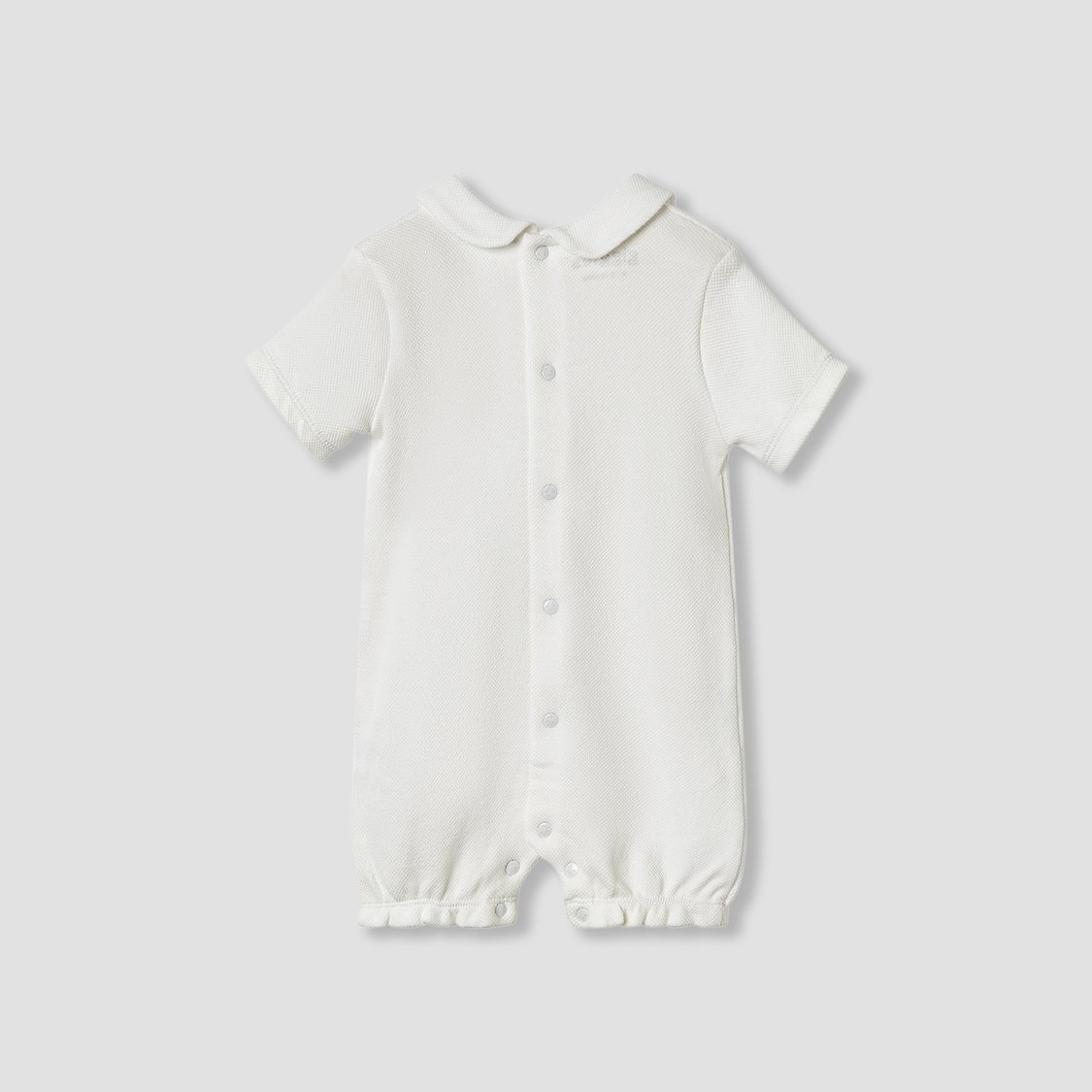 Giggles Lace Trim Collared Romper with Short Sleeves