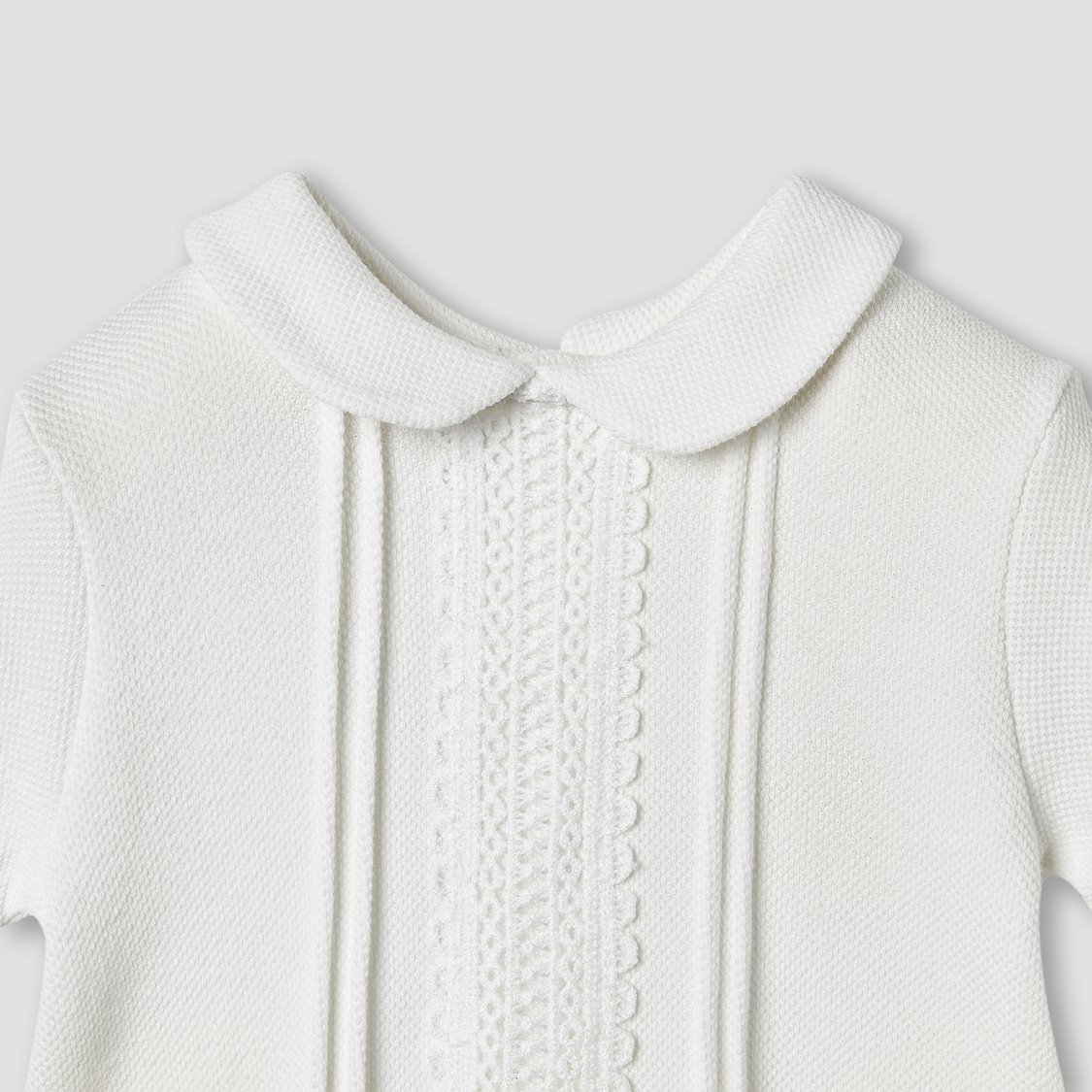 Giggles Lace Trim Collared Romper with Short Sleeves