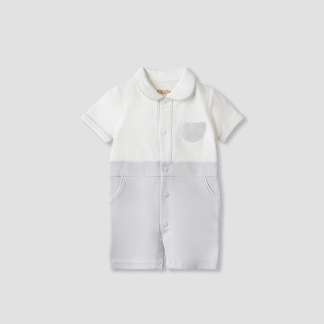 Giggles Textured Romper with Short Sleeves
