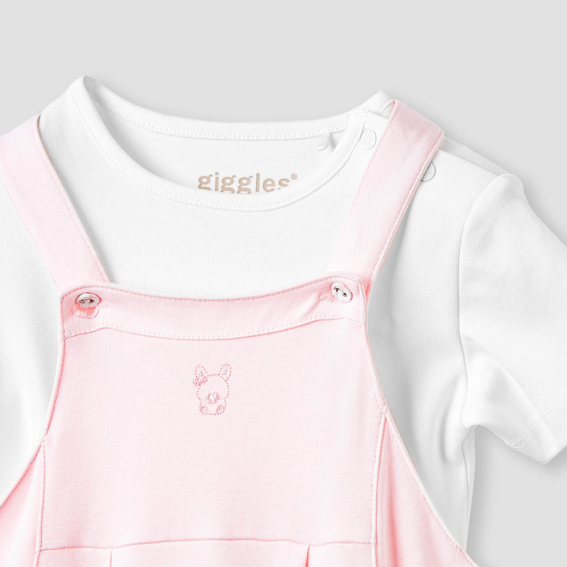 Giggles Embroidered Dungaree and T-shirt Set