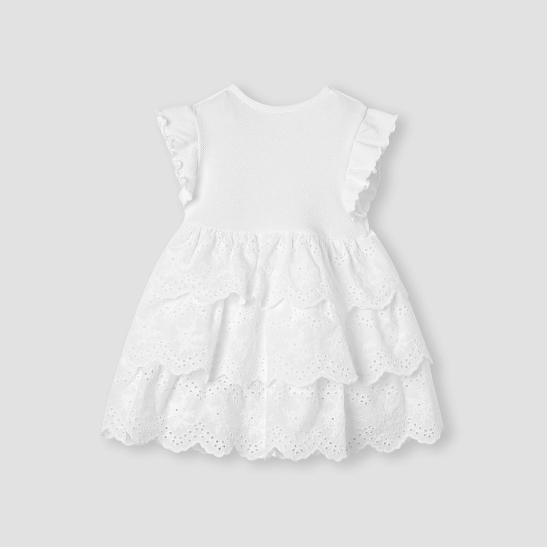 Giggles Schiffli Layered Dress with Bow Applique