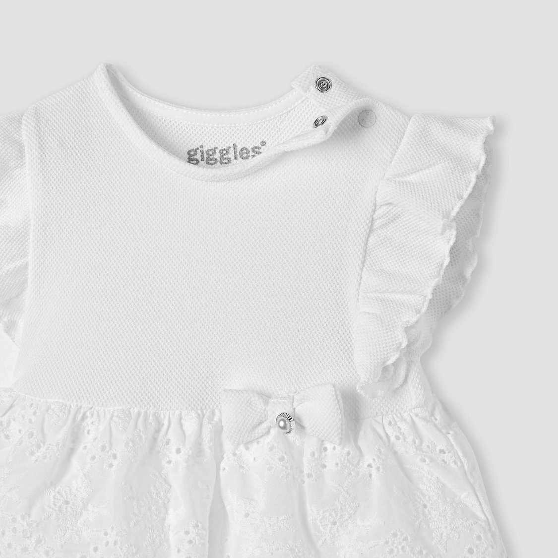 Giggles Schiffli Layered Dress with Bow Applique