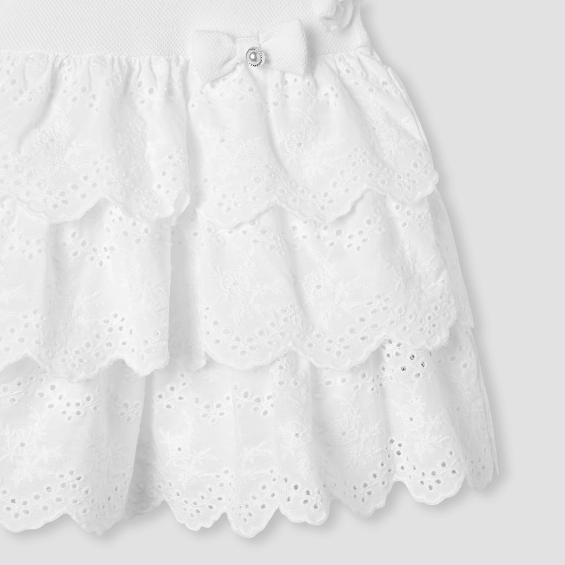 Giggles Schiffli Layered Dress with Bow Applique