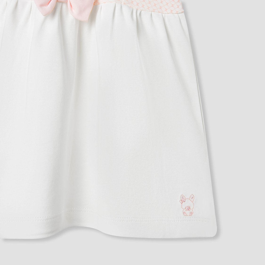 Giggles Printed A-line Dress with Bow Applique