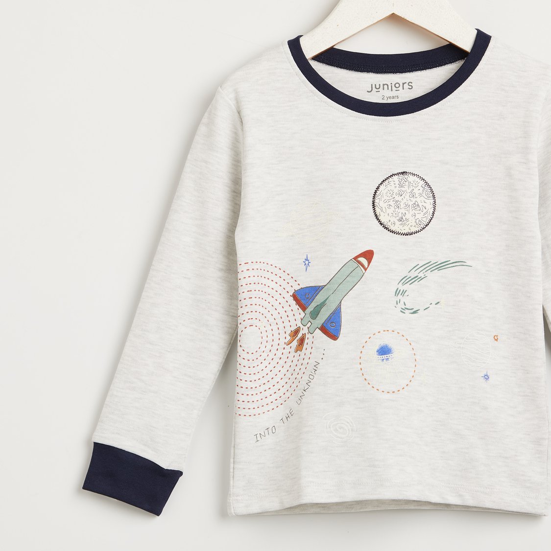 Juniors Printed Long Sleeves T-shirt and Pyjama - Set of 2