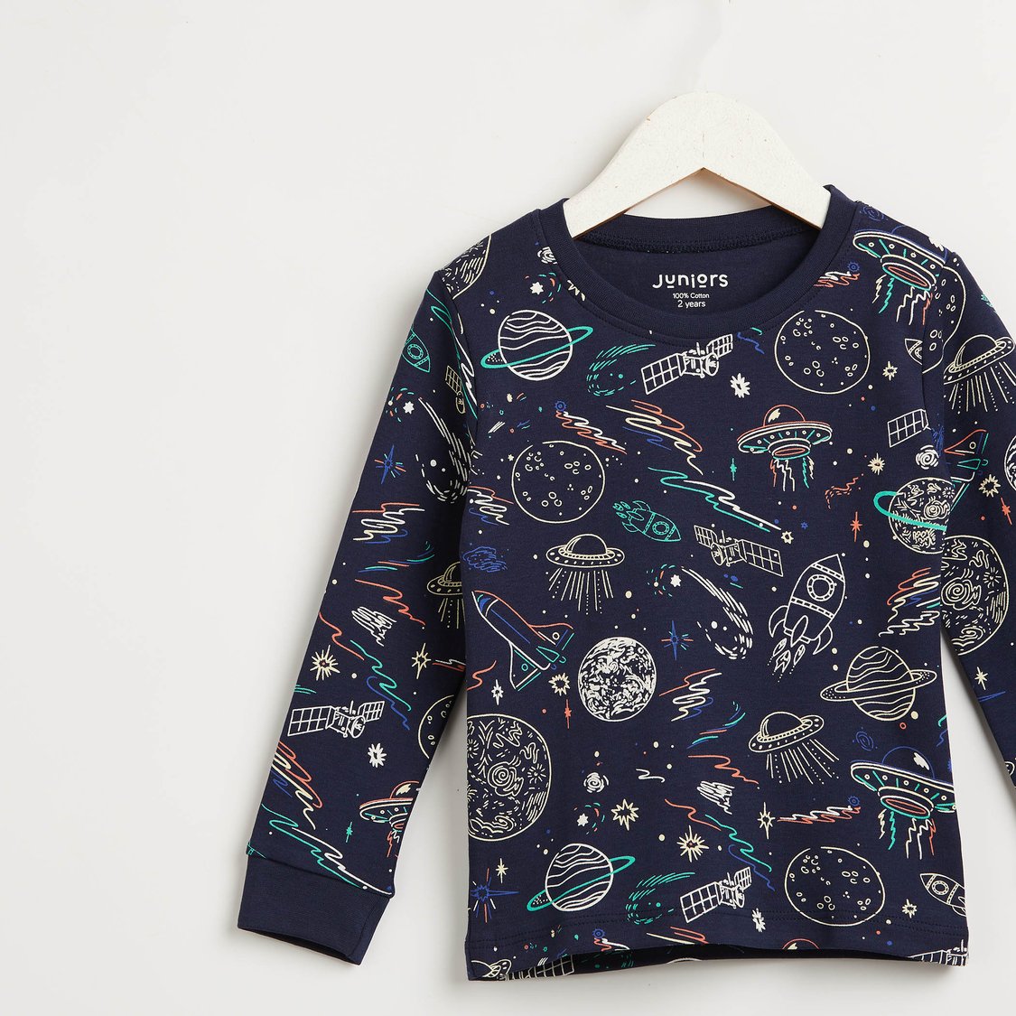 Juniors Printed Long Sleeves T-shirt and Pyjama - Set of 2